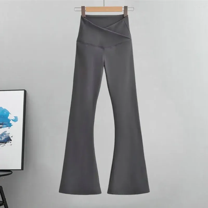 Dames broek vrouwen wijd uitlopende zoom kruis hoge taille dikke kont met rekbare vaste kleur zacht ademend ademende casual slanke fit sport yoga-broek