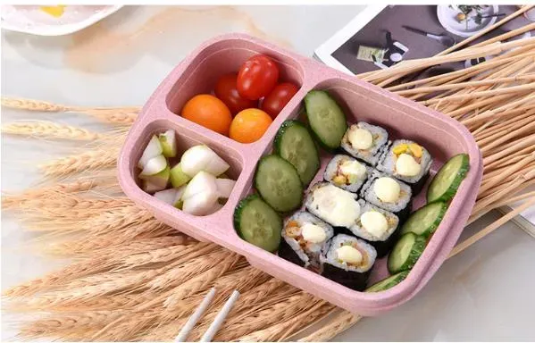 Food Grade Wheat Straw Portable Bento Box Lunch Box Portable Fruit and Other Snacks Storage Boxes Outdoor Camping Convenient Box