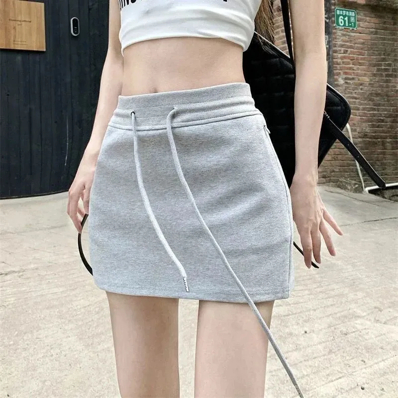 Mexzt streetwear grå en linje kjolar kvinnor hög midja svett mini kjol koreansk mode svart dragskon slim casual sport 240112