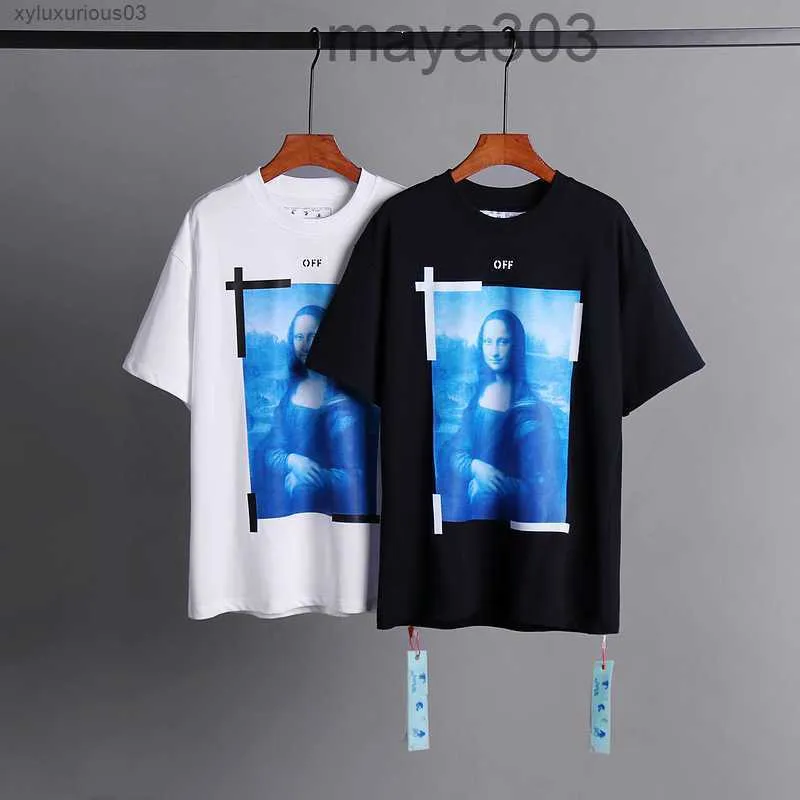 Мужские футболки Xia Chao Brand Ow Off Мона Лиза Картина маслом Стрелка с коротким рукавом Мужская и женская повседневная большая свободная футболка IjgkYLM1 YLM1