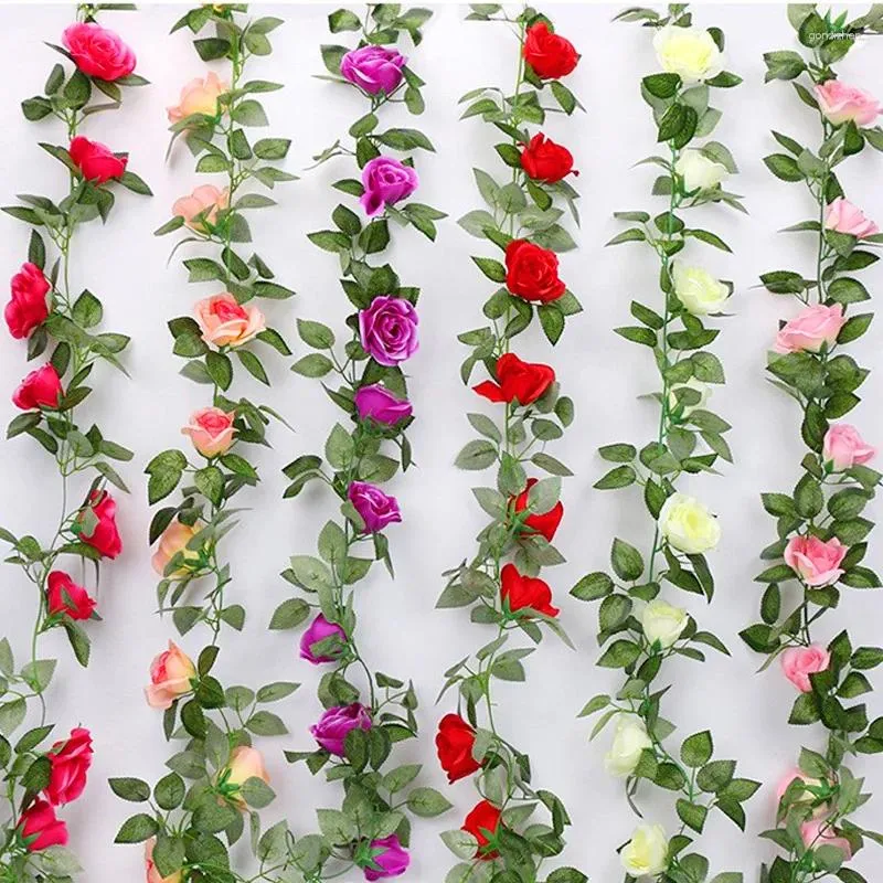 装飾的な花1pc偽のつる植物花柄のアーチ装飾ローズアイビーガーランド人工シミュレーションシルクローズ