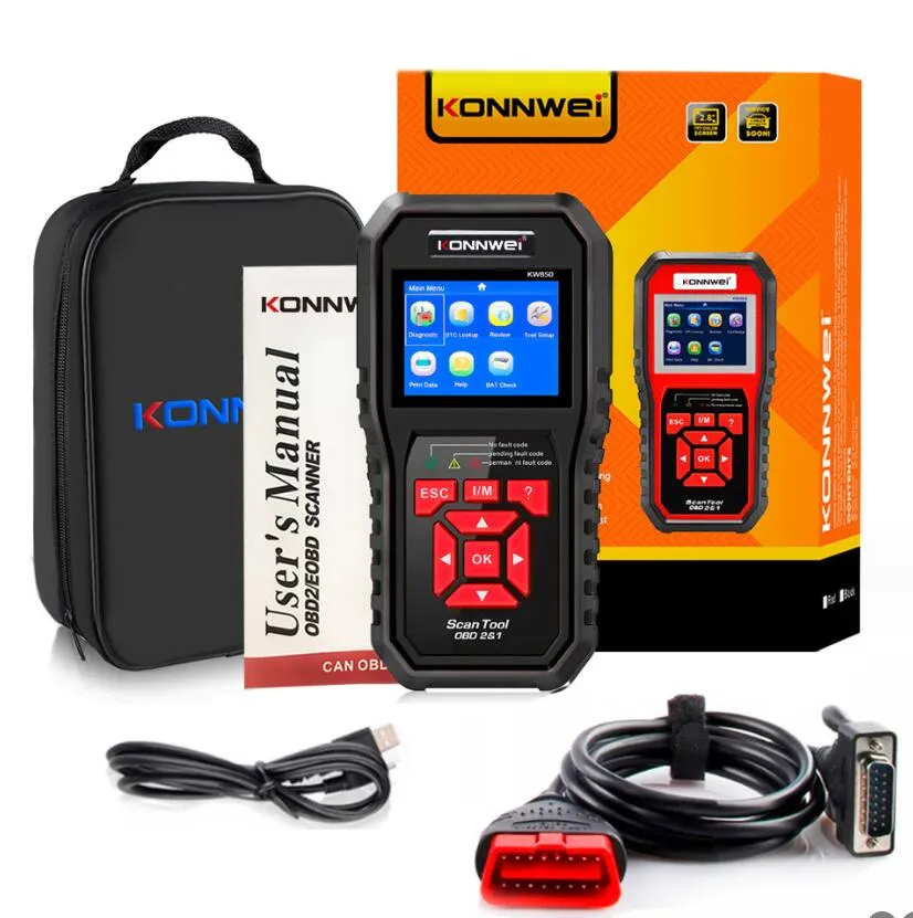 KONNWEI KW850 Schwarz OBDII EOBD Automotive Fehlerscanner Codeleser Acht Sprachen AL519