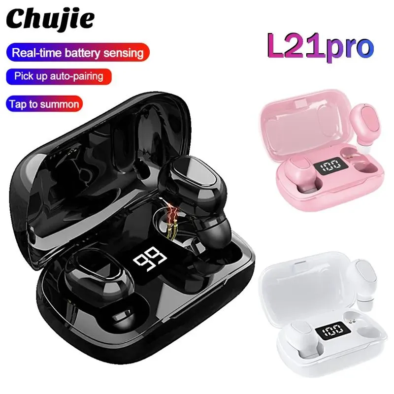 Hörlurar l21 pro tws bluetooth trådlösa hörlurar vattentät stereo inear sports headset för iphone oppo huawei xiaomi musik hörlurar