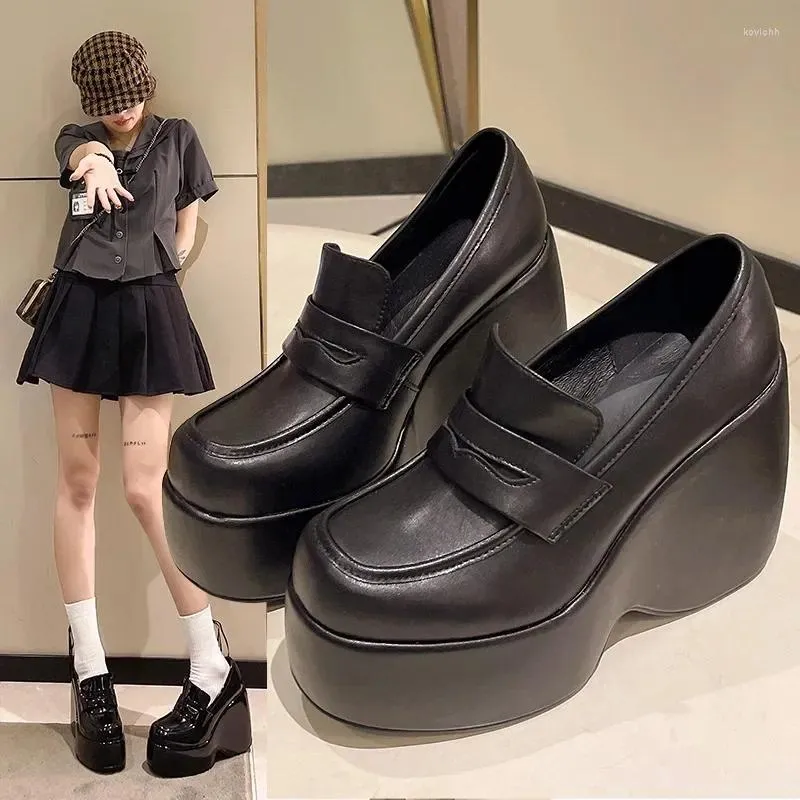 Kleid Schuhe Keil Für Frauen 2024 Frühling Schwarz Matte frauen Pumpen Höhe-zunehmende Dicken sohlen Damen Loafer zapatos De Mujer