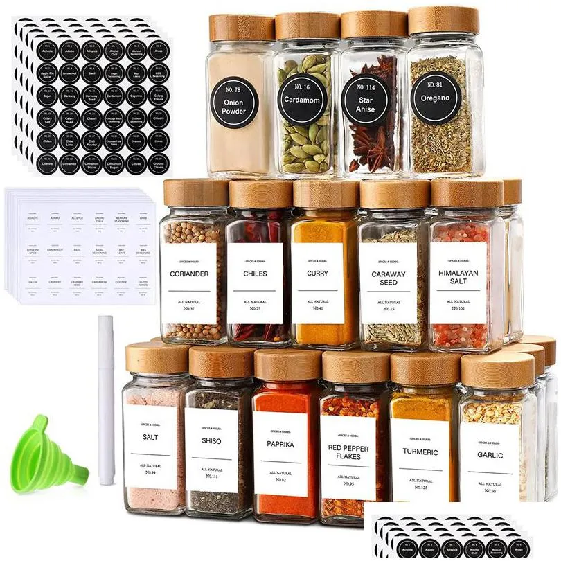 Herb & Spice Tools Kitchen Gadgets Spice Jars Herb Tools Organizer 120Ml 4 Oz Square Glass With Lids Seasoning Storage Bottles Drop De Dhdsh