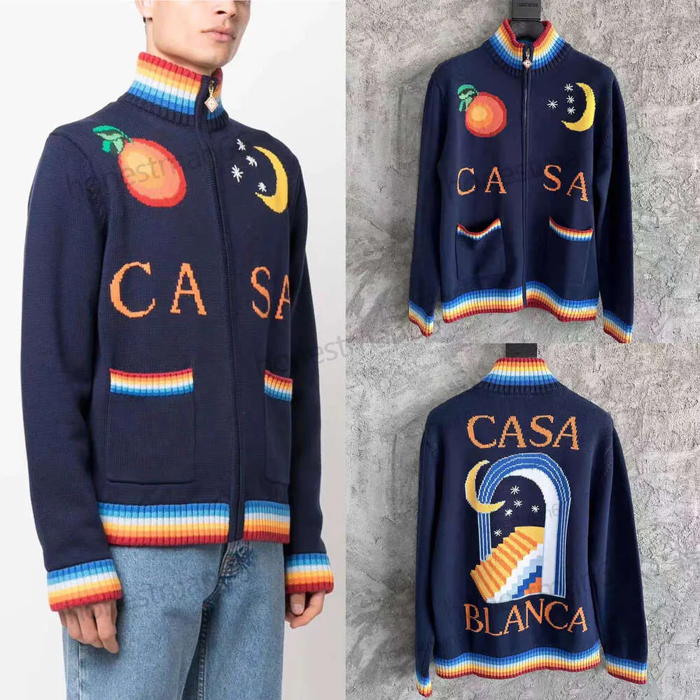 Casablanca 24SS stående krage hjärtjacka Ny casual lös dragkedja tröja män och kvinnor designer stickade rockar mode toppar casablanc