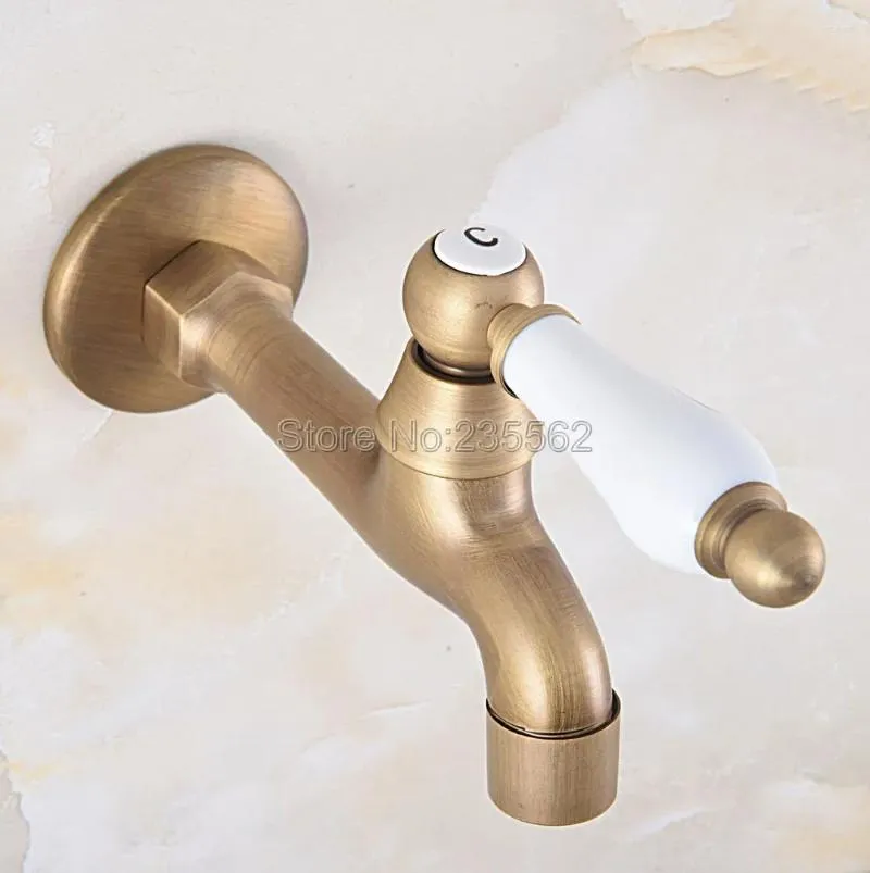 Bathroom Sink Faucets Antique Brass Wall Mounted Single Cold Water Tap For Kitchen Mop Pool Outdoor Garden Faucet Lav312