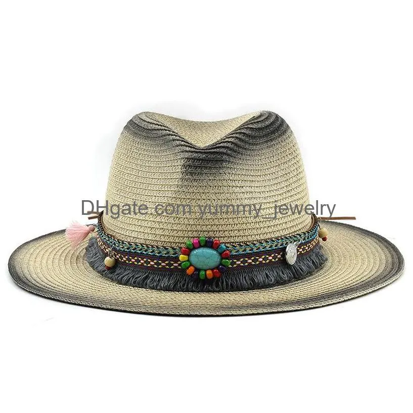 Eenvoudige Vintage Panama Hoed Mannen St Fedora Mannelijke Zon Vrouwen Zomer Strand Britse Stijl Chapeau Jazz Trilby Cap Sombrero Drop levering Dh0Ze