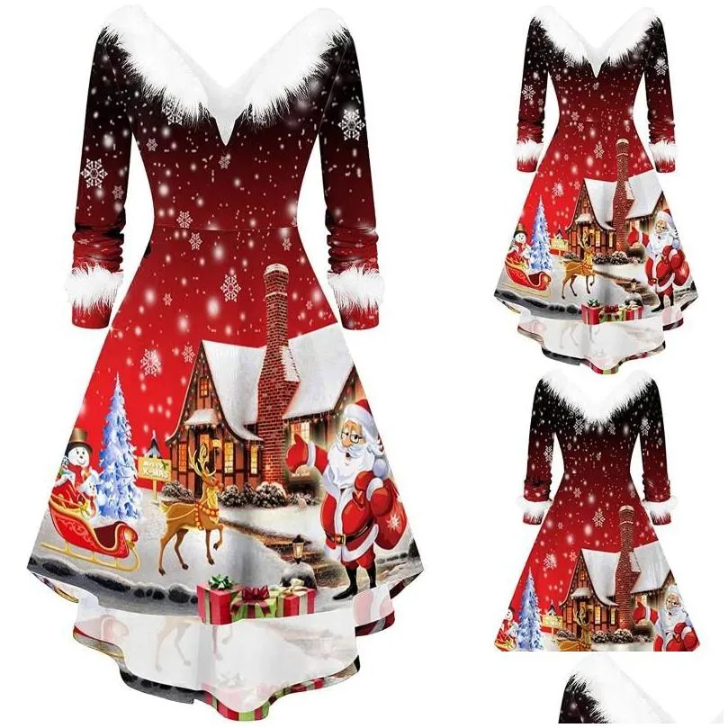 Basic & Casual Dresses Casual Dresses Christmas Swing Dress Adt Costume Fancy Xmas Red Clothing Women Evening Party Clothes Winter Dr Dhv6V