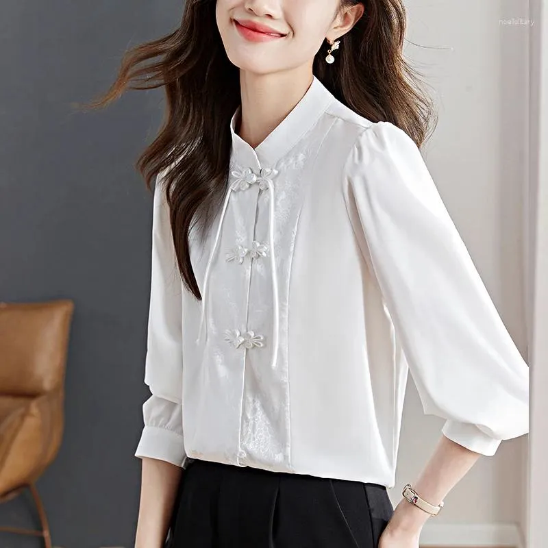 Damesblouses Satijnen shirts Lente/zomer Chinese stijl Patchwork Losse kleding Mode Zijde Vintage Dames Tops YCMYUNYAN