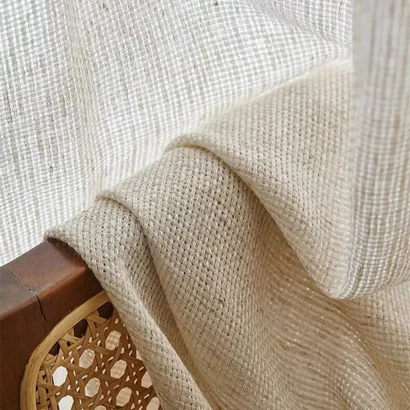 Japansk vintage beige linne tjockt tyll vardagsrum dörr lin kök ren gardin för sovrum voile fönster fällor draperar 240113