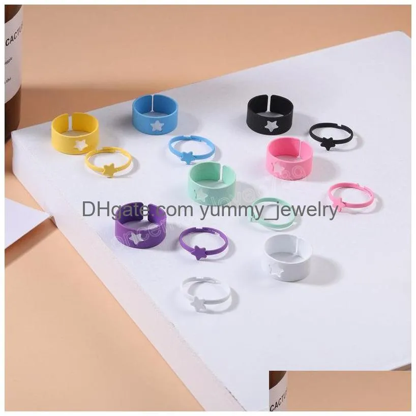 Mode Colorf Metall Sprühfarbe Stern Offener Ring Set für Frauen Candy Farbe Handbemalte Knuckles Schmuck Drop Lieferung Dhxjn