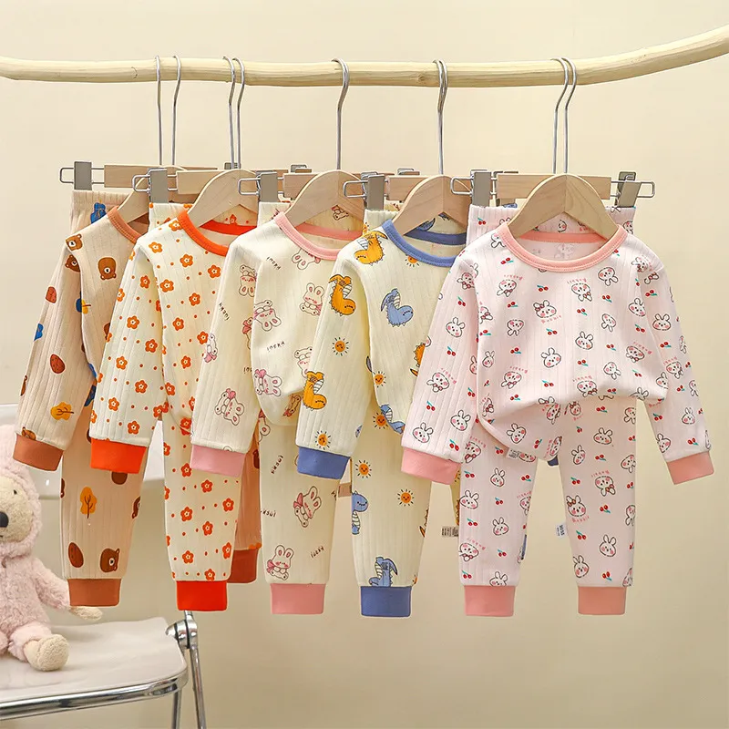 Barns underkläder sätter ren bomulls höstpojkar långa johns baby långa ärm pyjamas flickors hemkläder barnkläder