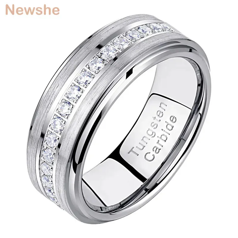 Ze Mens Promise Wedding Band Geborsteld Afgewerkt Tungsten Carbide Ringen voor Mannen Charm Half Ronde Zirkoon Sieraden 240112