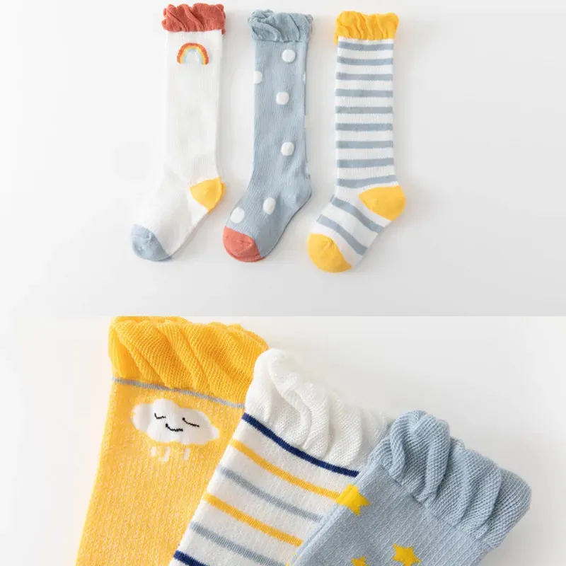 3 Paar Sommer-Socken für Jungen und Mädchen, gerippte kniehohe lange Socken für Jungen, Bootes-Socken, Kinder-Beinlinge, Moskito-Socken 240112