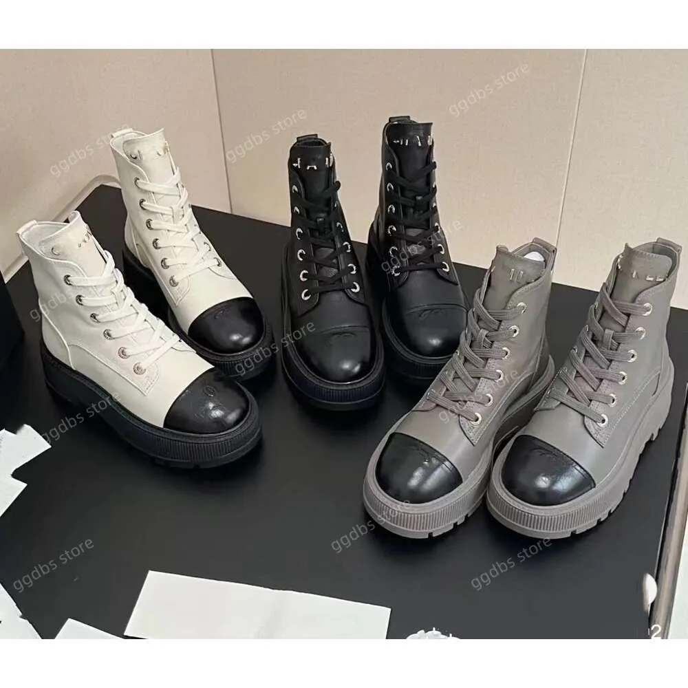 European station 2024 new first layer cowhide high top shoes tied round head thick sole casual fashion shoes tide Martin boots