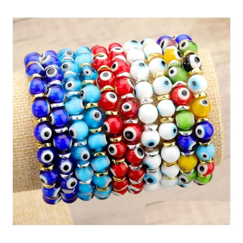 Pulseras de cuentas de ojo malvado turco Pulseras de cuentas de cristal para mujeres Niñas Elásticas Joyería hecha a mano Entrega de gotas OTGFP