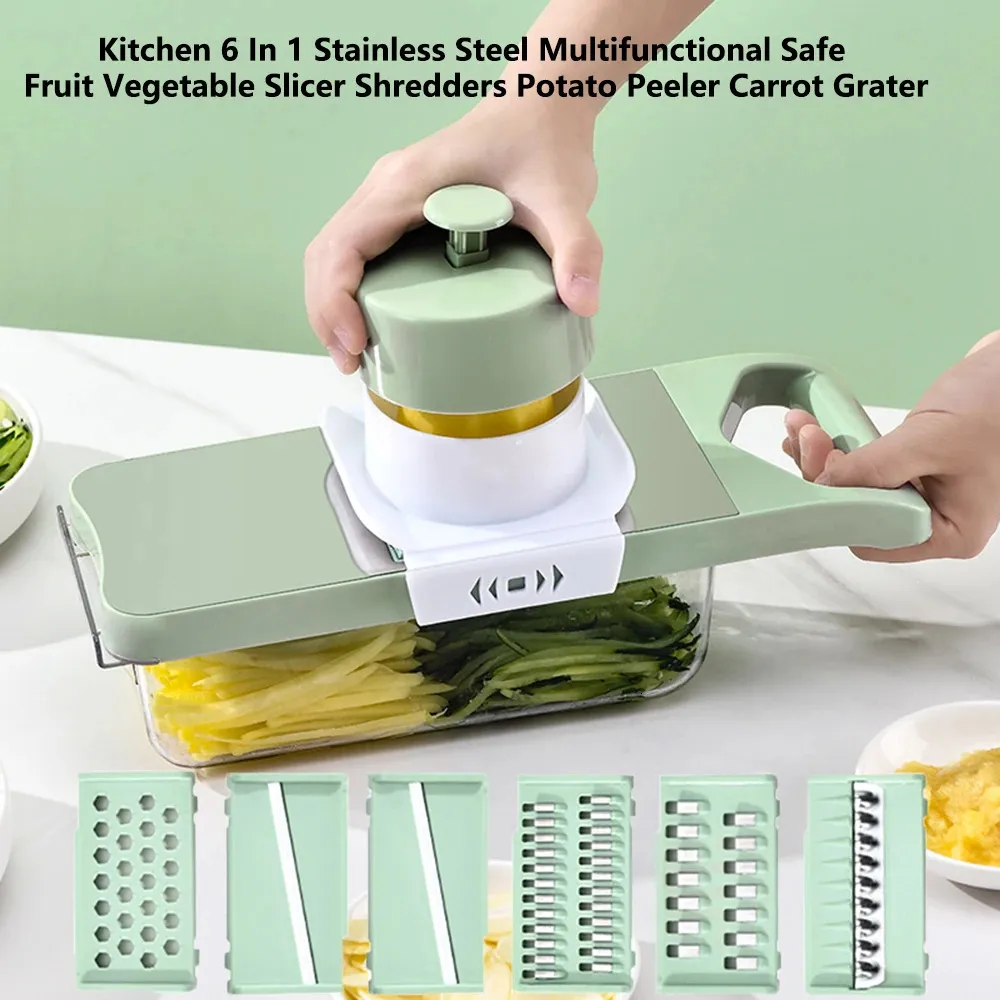 6 In 1 Stainless Steel Multifunctional Safe Fruit Vegetable Slicer Cutter Shredders Carrot Grater Potato Peeler Chopper Kitchen 240113