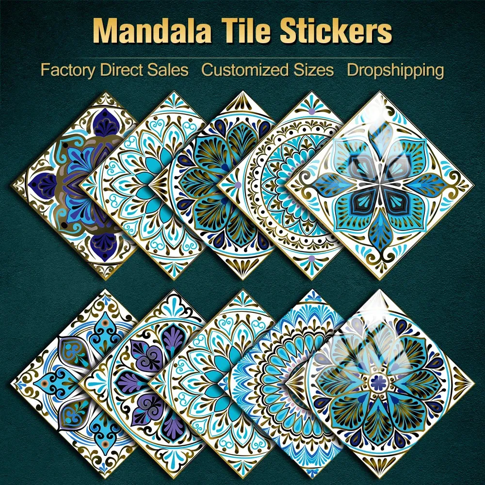 10pcsset Mandala Crystal Hard Film Tiles Wall Stickers Kitchen Bathroom Wardrobe Decoration Art Mural Waterproof PVC Decal 240112
