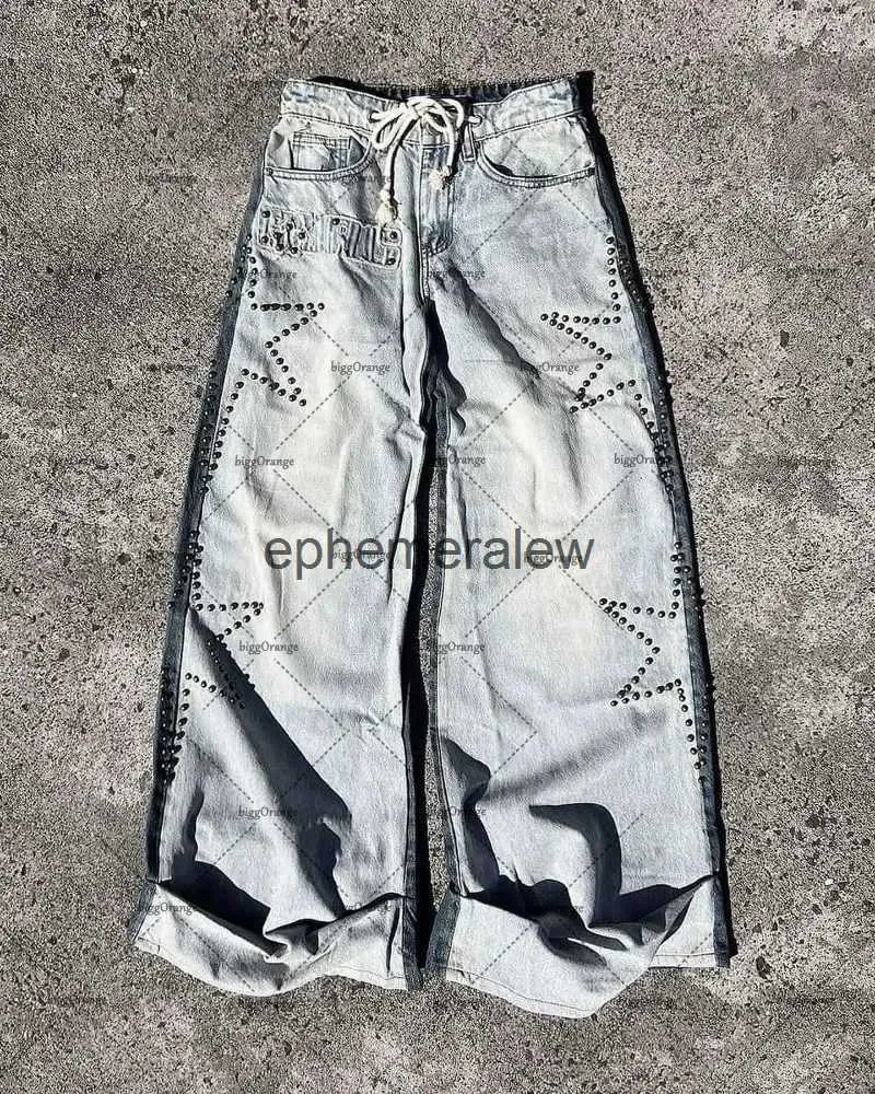 Jeans da uomo Y2K Pantaloni americani Star Hot Diamond Ricamo Vita super alta Uomo Retro Harajuku Pantaloni larghi dritti a gamba largaephemeralew