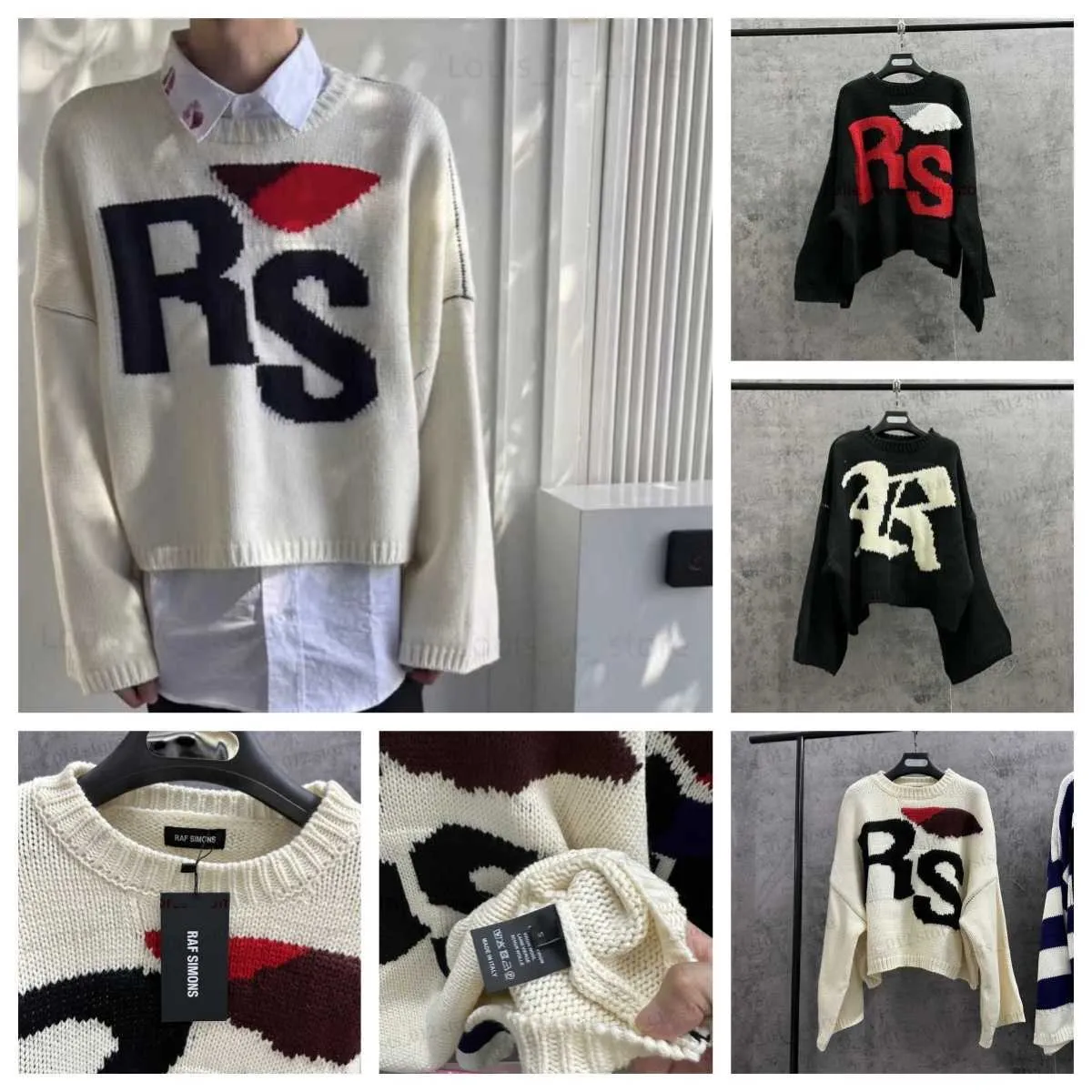 Men's Hoodies Sweatshirts Raf Simons 2023ss New Classic Rs Letters Short Long Sleeve Loose Round Neck Knit Wool Sweater hy