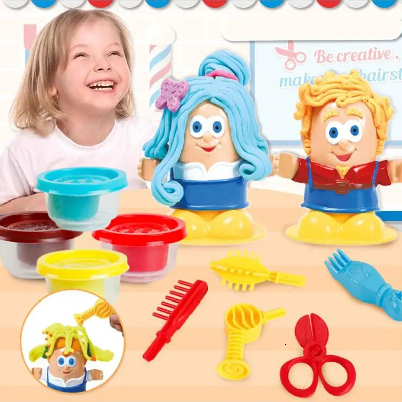 Barn spelar deg Creative 3D Educational Toys Modeling Clay Plasticine Tool Kit DIY Design Frisör Model For Children 240112