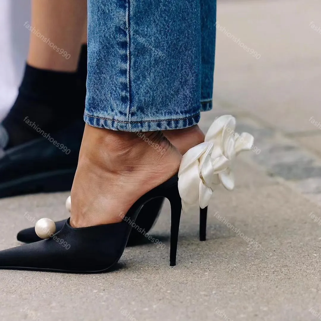 Magda Butrym Women Satin Pearl Rose Embellished Pointed Toe Stiletto Heel  Slip-On Dress Shoes from Dhgate Dress Shoes