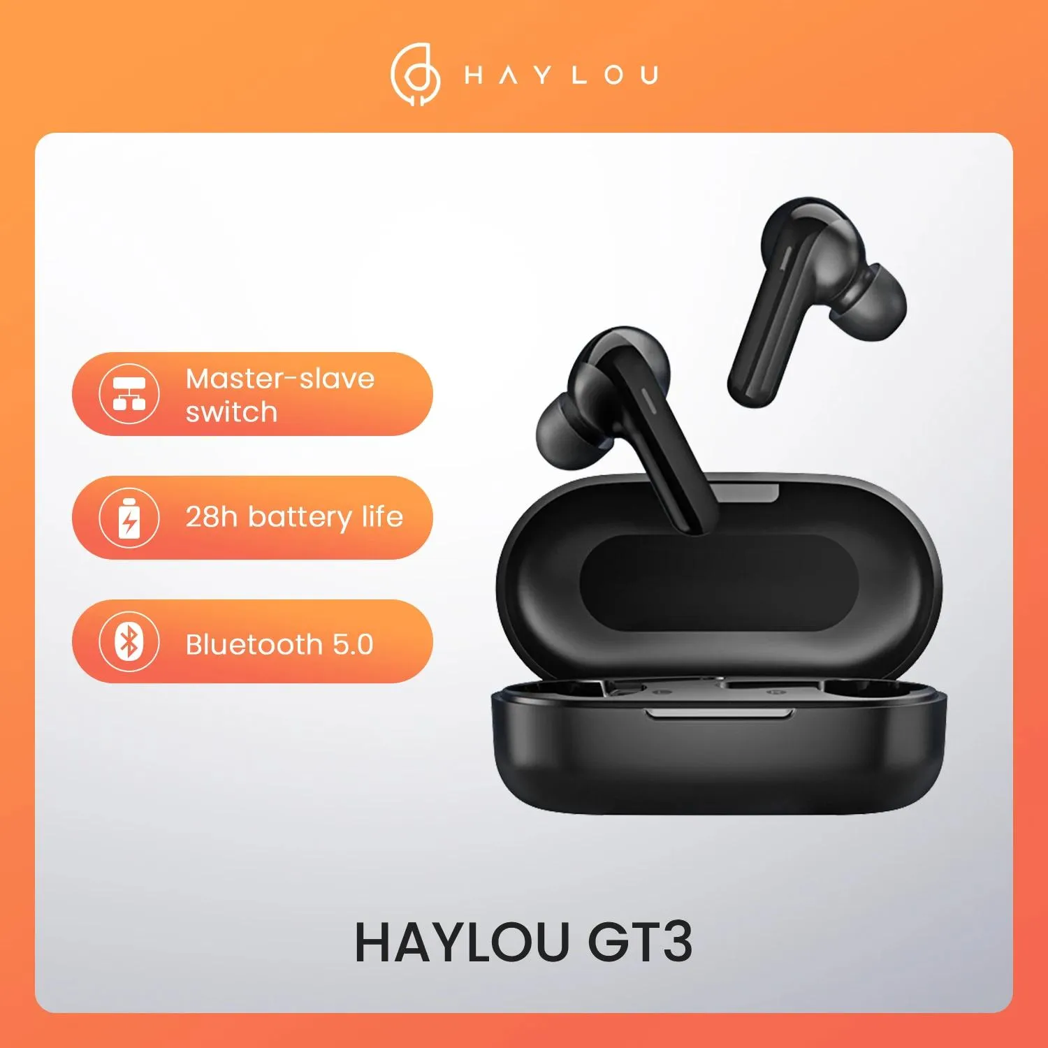 Haylou Gt3 Tws Fone Bluetooth 5.0 Dsp Écouteurs à réduction de bruit, 28 heures de temps de musique, contrôle tactile intelligent, casque de jeu sans fil