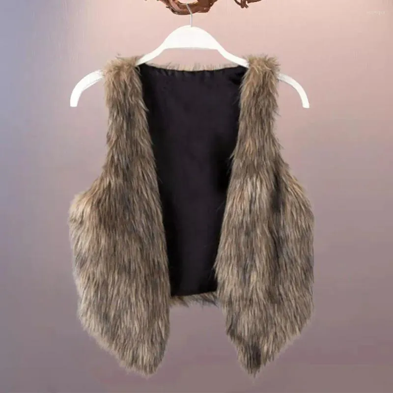 Gilets pour femmes automne et hiver gilet en fausse cuir fourrure bouffante sans manches Cardigan col en V veste courte décontractée