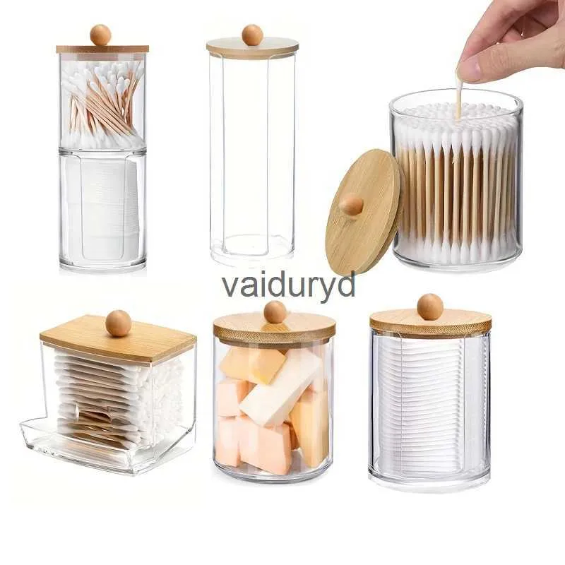 Scatole portaoggetti Contenitori Scatola acrilica per gioielli con coperchio Dispenser porta Qtip Vaso in plastica trasparente Organizzatore per trucco Contenitore per bagno Organizzazionevaiduryd