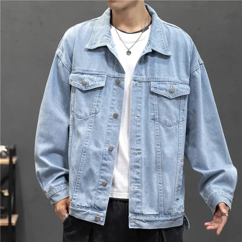 Denim jack heren vintage Jean jassen streetwear mode kraagvorm bovenkleding katoenen bommenwerper 240113