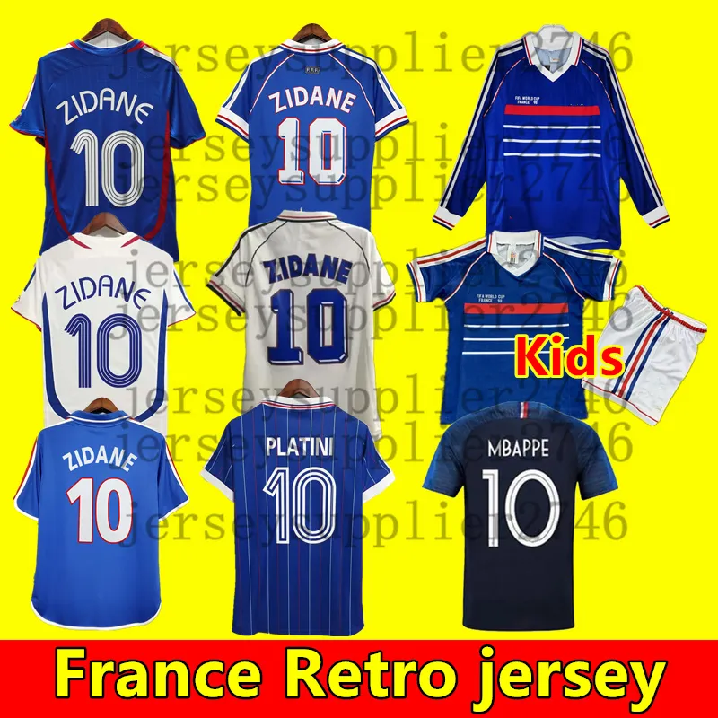 1998 Maillot vintage classique français 1982 84 86 88 90 98 00 04 06 Maillots de football ZIDANE MAILLOT DE FOOT MBAPPE REZEGUET DESAILLY HENRY PLATINI Retro Men Kids Football Kit