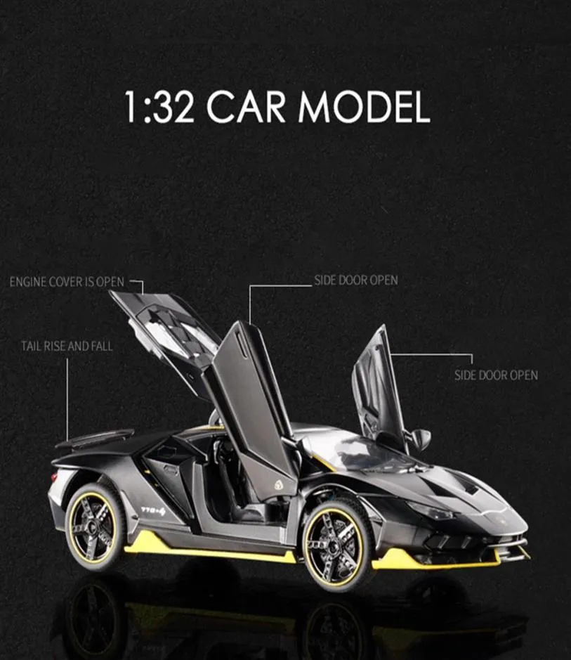 KIDAMI 132 Scale Aventador 770 Diecast Vehicle Model Toy Cars Pull Back Car com Sound Light Coleção de presentes para crianças e adultos Y20036110477