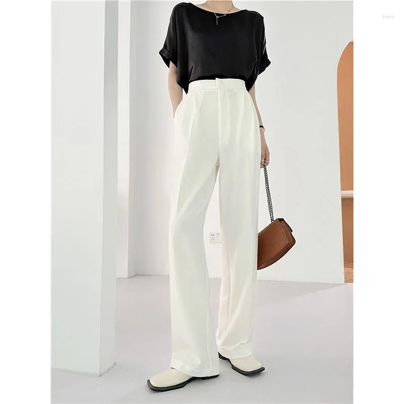 Pantaloni da donna Donna X-long Solido Bianco Nero Pantaloni dritti Gamba larga per l'estate Primavera Allentato Vita alta Dimagrante Donna alta 110 cm