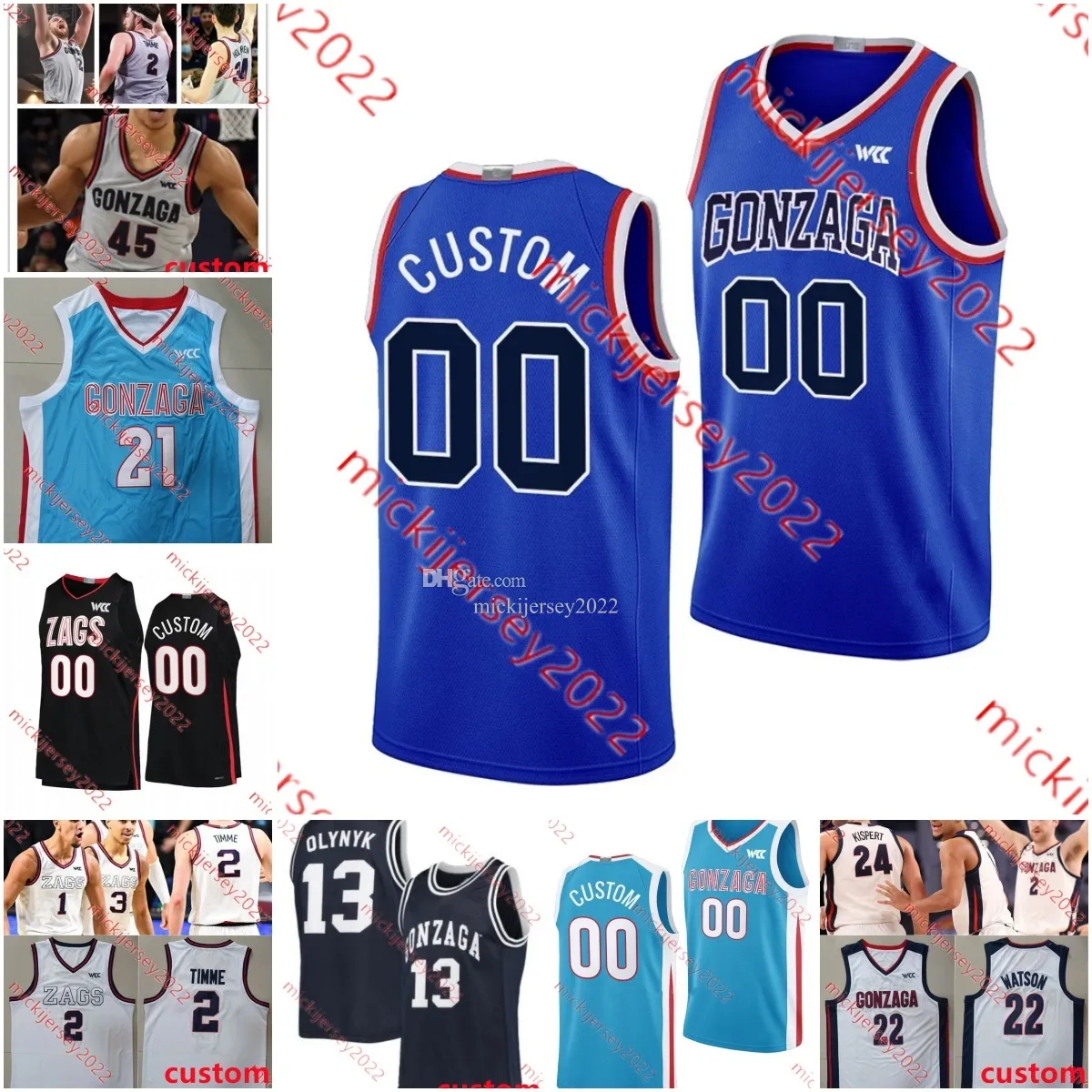 Steele Venters Graham Ike Gonzaga Bulldogs basket Jersey Ryan Nembhard Jun Seok Yeo Dusty Stromer Luka Krajnovic Joaquim Arauzmoore Pavle Stosic Zags Jersey