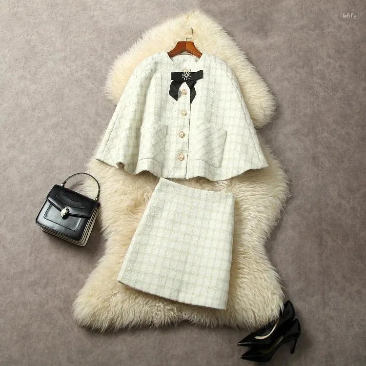 Work Dresses Europe And The United States Women's 2024 Winter Cape Style Single Breasted Coat Skirt Fashion Tweed Suit