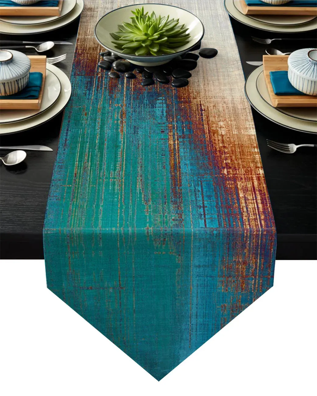 Vintage Style Blue Beige Art Table Runner for Wedding El Party Runners Modern Cake Floral Tracloth Home Decoration 240112