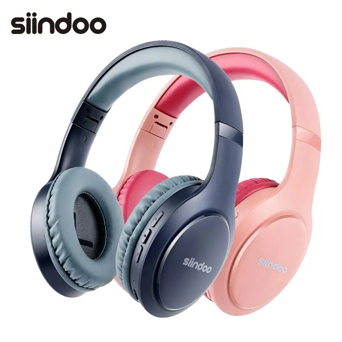 ヘッドフォンSiindoo JH919ワイヤレスBluetoothヘッドフォンピンクブルー折りたたみ式ステレオイヤホンスーパーベースノイズキャンセルマイク用ラップトップテレビ