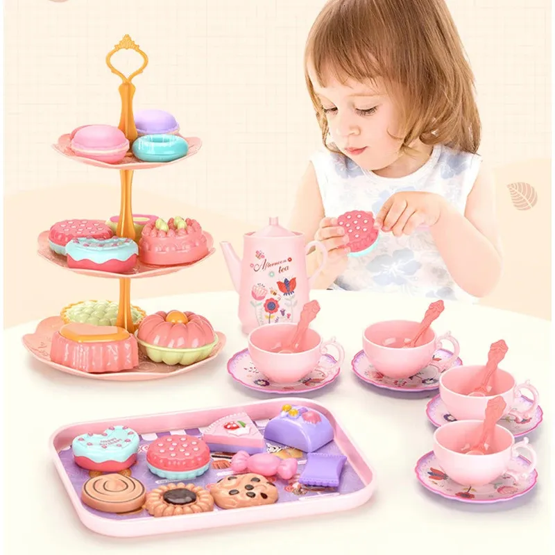 Meninas brinquedos diy fingir jogar brinquedo simulação chá comida bolo conjunto jogar casa cozinha tarde chá jogo brinquedos presentes para crianças 240112