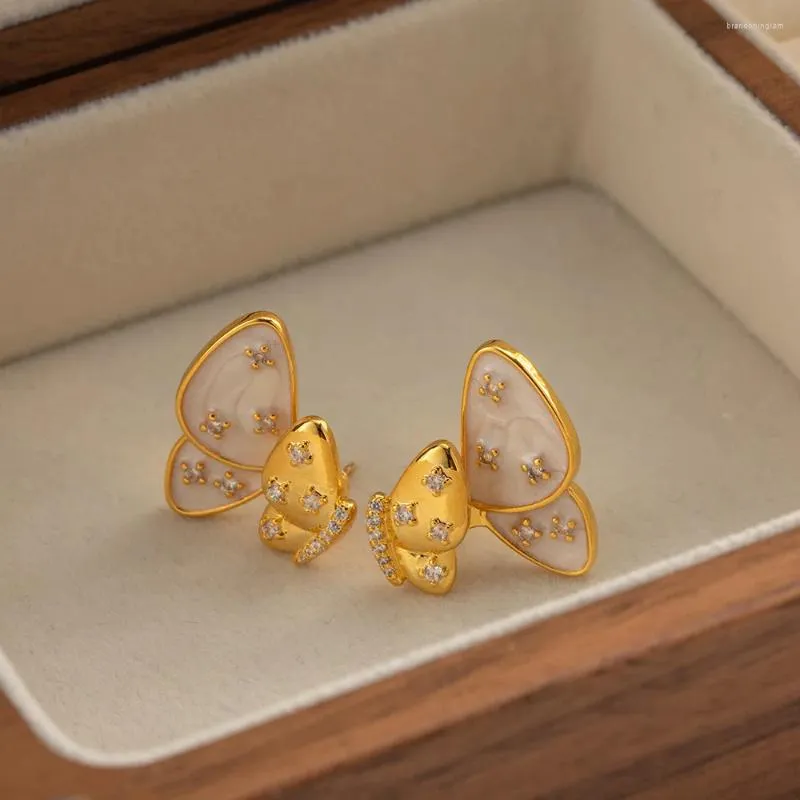 Stud Earrings 18K Gold Plated Copper Alloy Exquisite Butterfly Earring Sweet Rhinestone Jewelry Accessories French Trendy