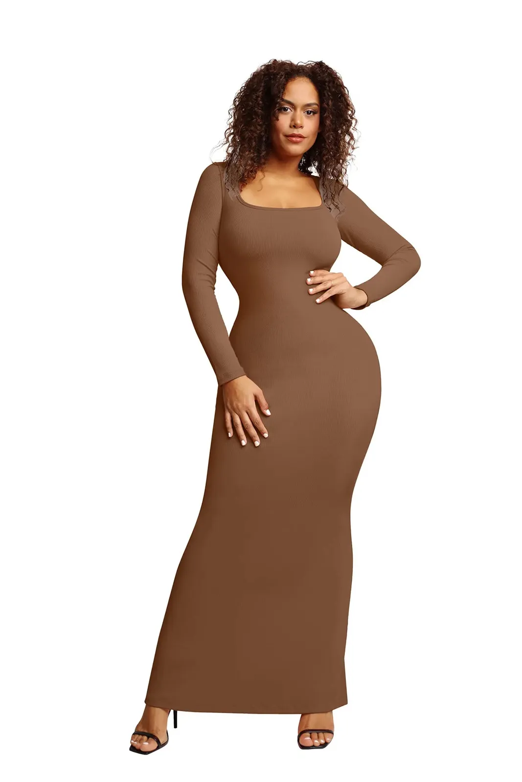 knee length dresses for ladies SecretSculpt Long Sleeve Above Knee Dress