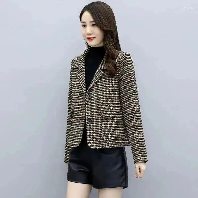 Ternos femininos 2024 feminino terno de lã jaqueta primavera outono moda coreano manga longa curto blazers casaco feminino casual senhoras topos