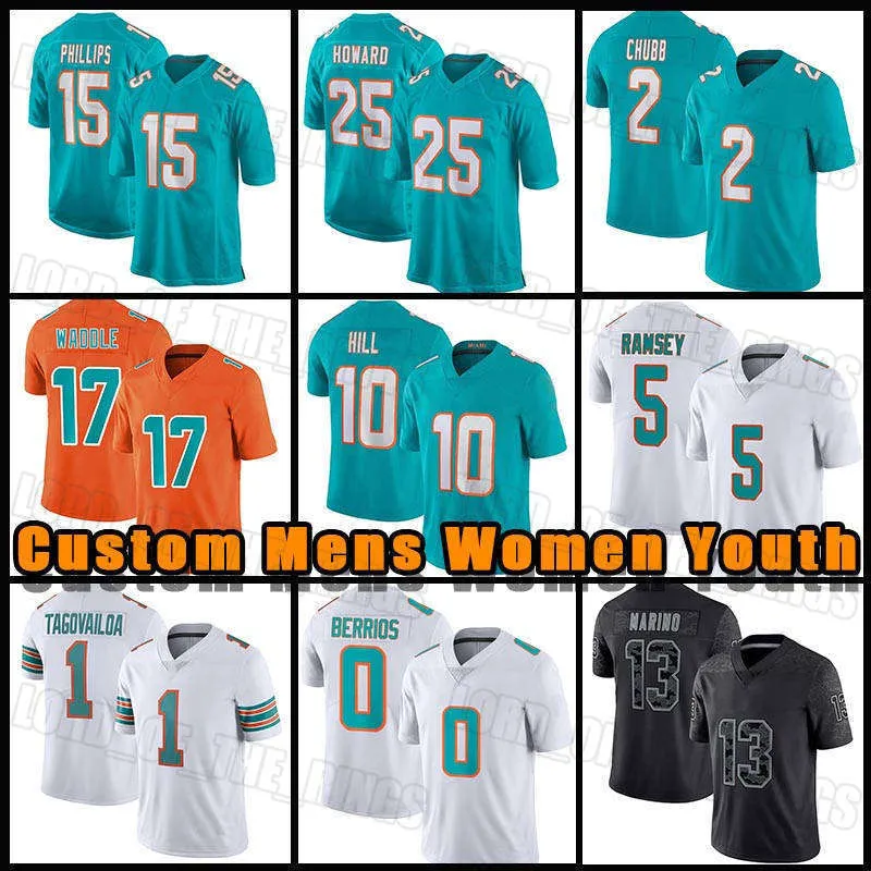 Miami''Dolphins''Camisetas de fútbol Tyreek Hill Tua Tagovailoa Jaylen Waddle Jalen Ramsey Braxton Berrios Dan Marino Xavien Howard Eli Apple Jaelan Phillips Van Ginkel