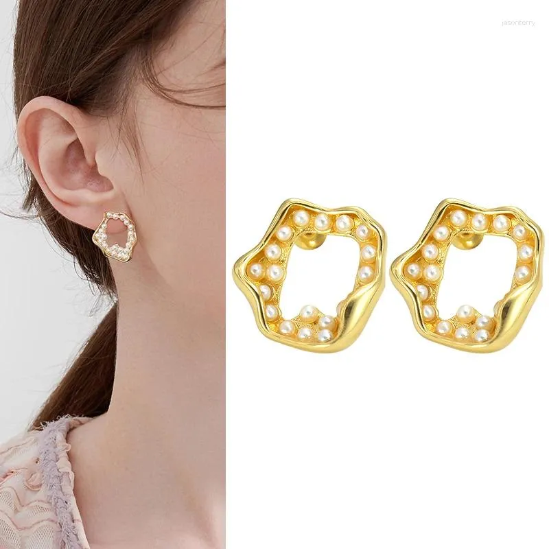 Studörhängen Pearl Wild Lotus Leaf Forme Smycken Tillbehör för kvinnor Girl Luxury Fashion Ear Charm Julpresent