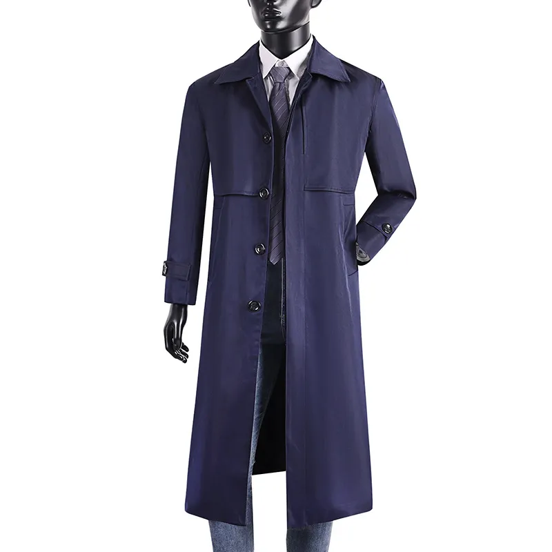 Trench lungo casual da uomo Primavera Autunno monopetto giacca a vento vintage britannica casual per esterno M-6XL