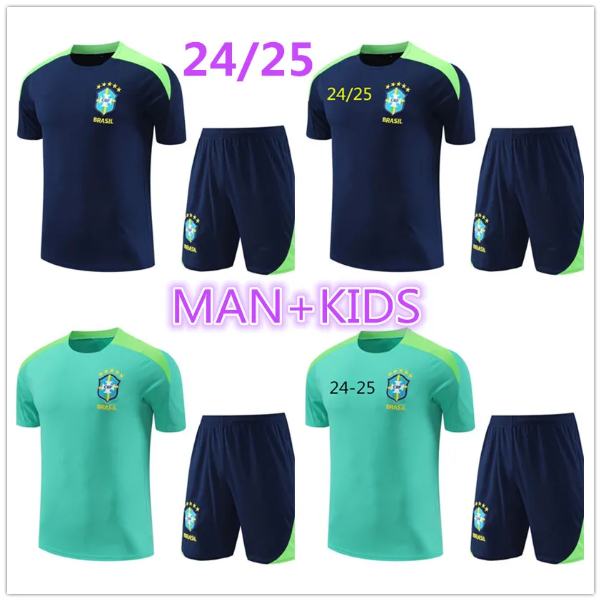 24 25 Brazil short sleeve tracksuit Sportswear men training suit soccer Jersey kit 2024 2025 G.JESUS COUTINHO brasil sleeveless vest adult kids football sets