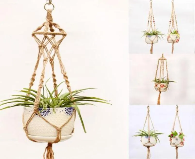 Garden Decoration Vintage Macrame Plant Hanger Flower Pot Garden Holder Ben Hanging Rope Basket Handcrafted flätad hängare Pot6696369