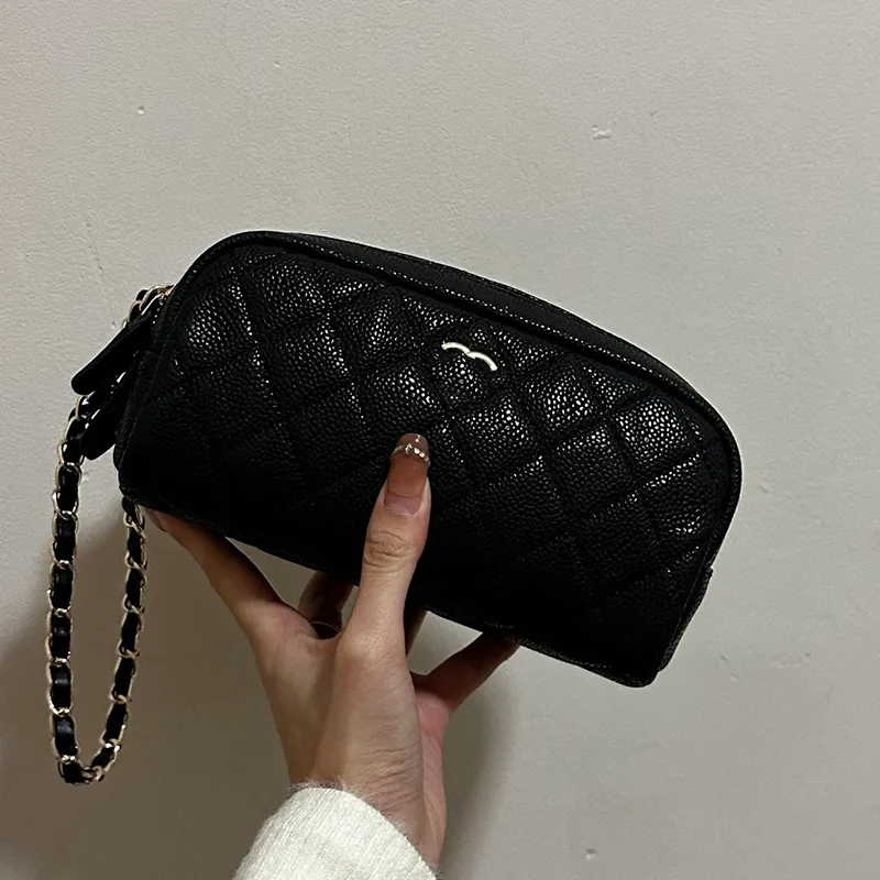 Mini sac de maquillage pour femmes Double fermeture éclair sac de créateur de luxe sac à main Vintage porte-carte en cuir Caviar matériel doré chaîne Matelasse Sacoche Shopping pochette 20CM