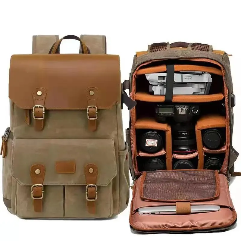 Accessories Batik – sac à dos étanche en toile et cuir de vache pour appareil photo, grand sac antivol pour Drone, étui d'objectif rembourré pour accessoires Nikon/canon/sony Slr