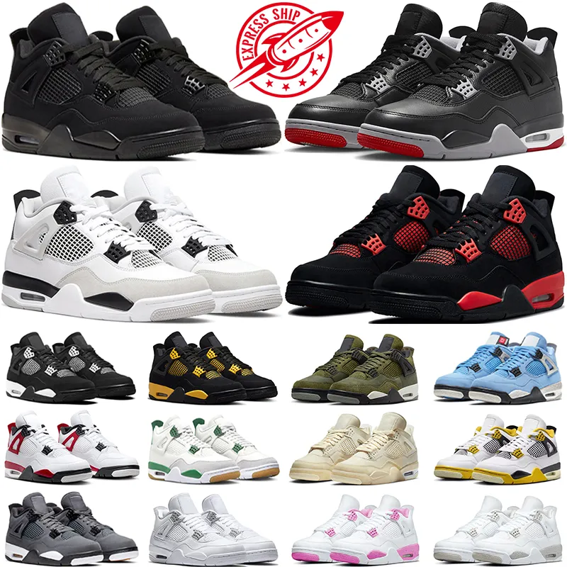 رجال النساء 4 أحذية كرة السلة Jumpman 4S Bred معاد تصور الأسود Cat Red Cement Thunder Military Black Olive Sail Pink Oreo Cool Gray Mens Sneakers